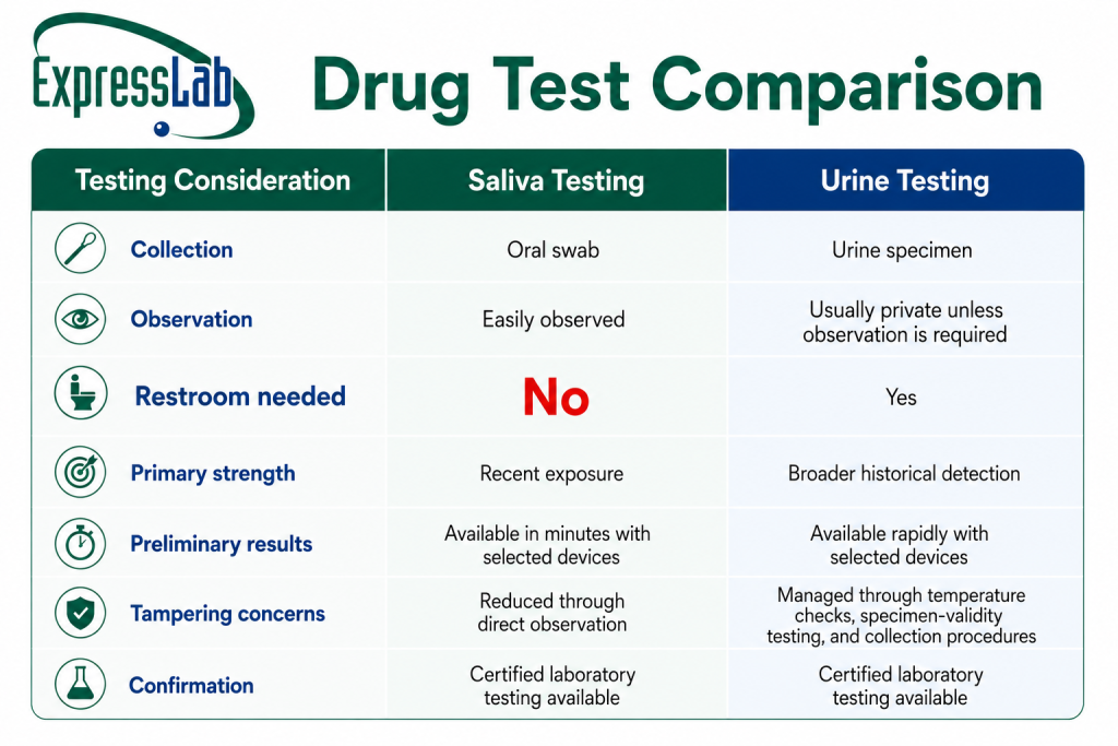 Urine and Saliva Drug Test Comparison Chart