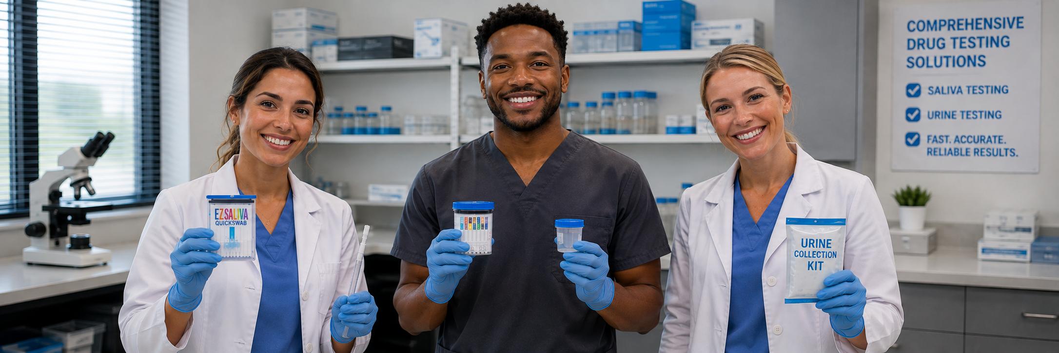Urine and saliva drug testing kits held by Express Lab technicians. Urine and saliva drug testing kits available in Boise, Meridian, Nampa, Pocatello, Rexburg, Idaho Falls and surrounding communities.