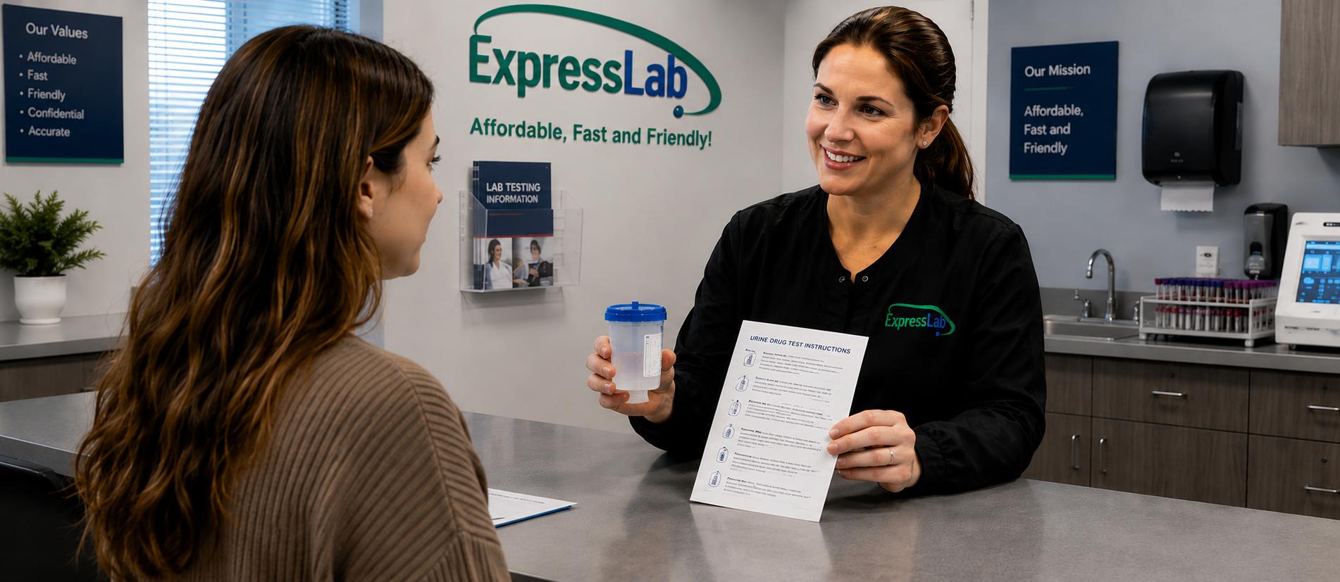 Urine drug testing reception showing a patient the process of the urine drug testing. Urine drug testing svailable in Boise, Meridian, Nampa, Pocatello, Rexburg and Idaho Falls.