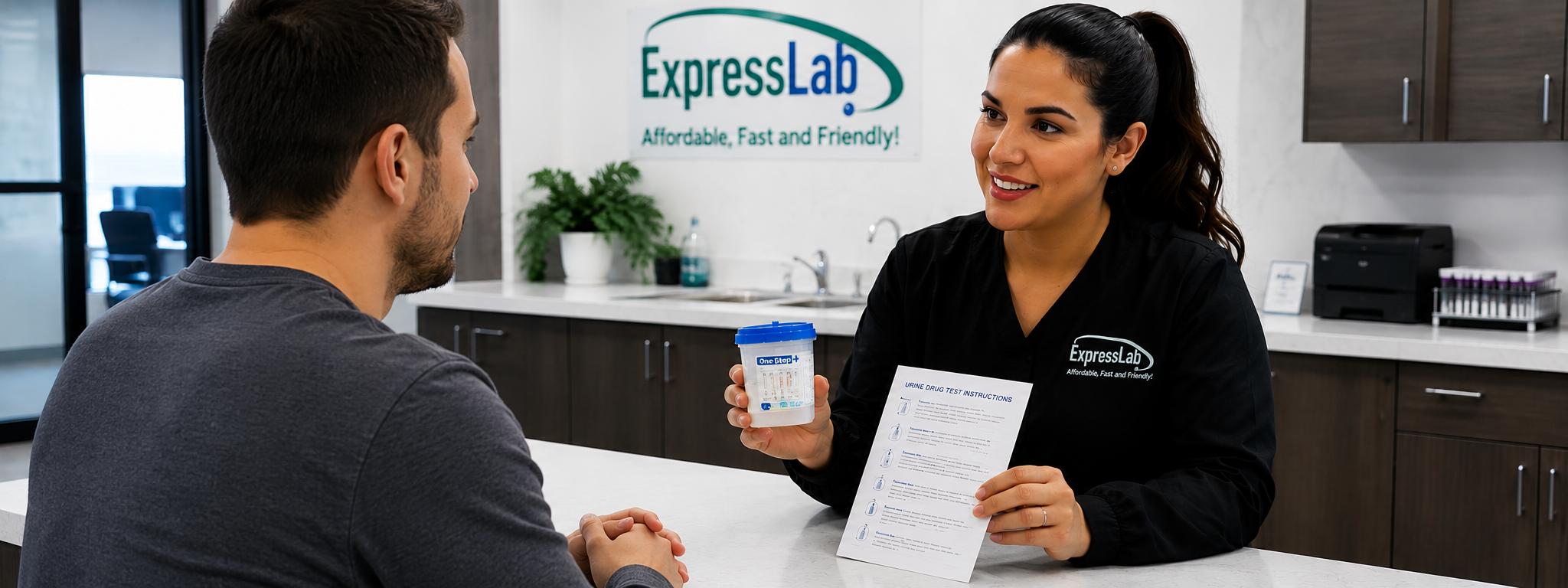 Urine drug testing reception showing a patient the process of the urine drug testing. Urine drug testing is available in Boise, Meridian, Nampa, Pocatello, Rexburg and Idaho Falls.